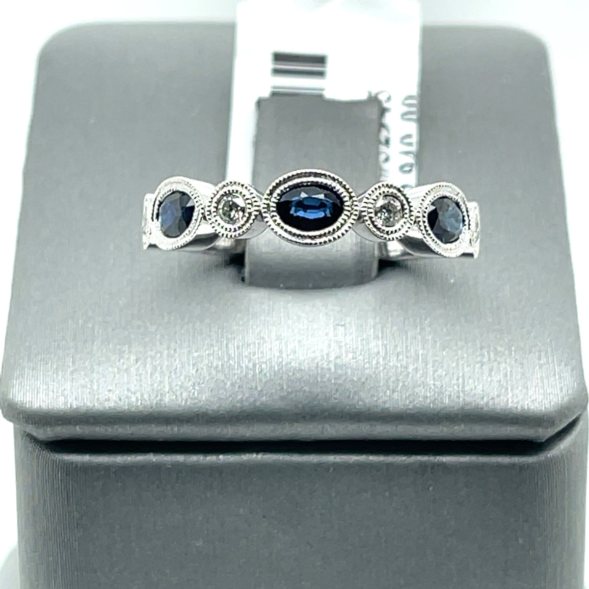 14K White Gold 0.85 CT Diamond & Sapphire Band, 2.7gm, Size