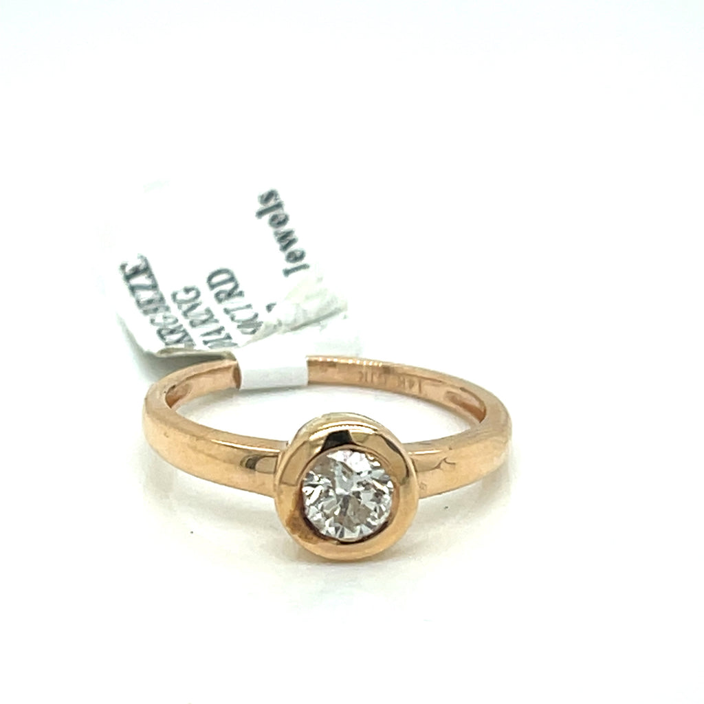 14K Rose Gold 0.60 CT Bezel Diamond Engagement Ring, 2.8g, Size 7.25