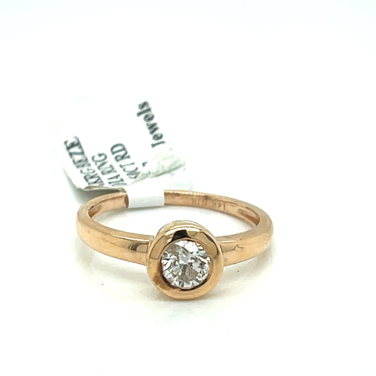 14K Rose Gold 0.60 CT Bezel Diamond Engagement Ring, 2.8g, Size 7.25