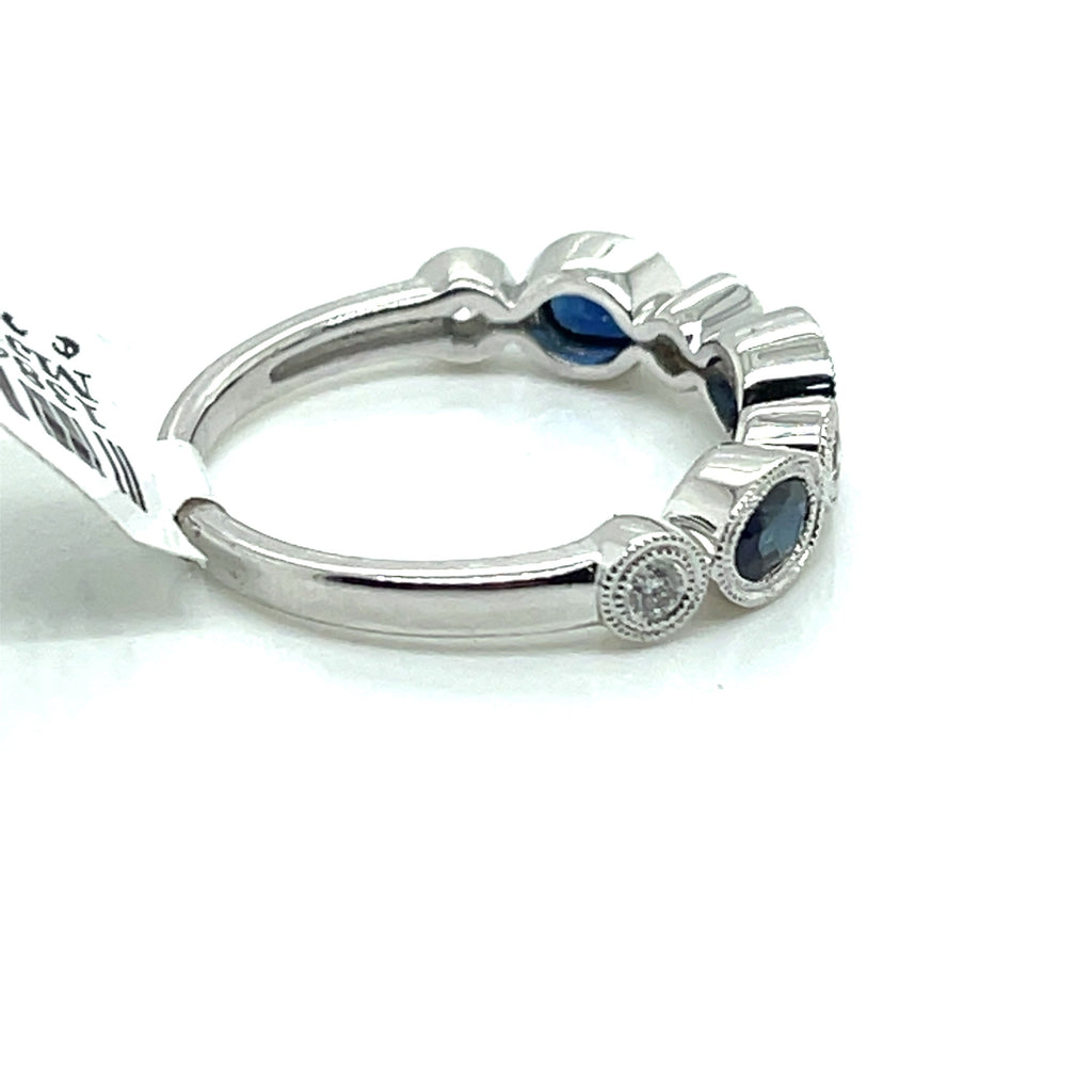 14K White Gold 0.85 CT Diamond & Sapphire Band, 2.7gm, Size