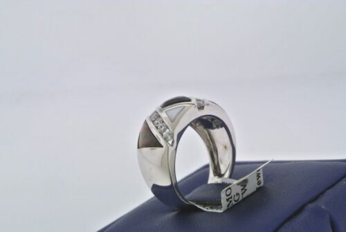 14K WHITE GOLD TAHITIAN BLACK & WHITE MOTHER OF PEARL & DIAMOND LADIES RING