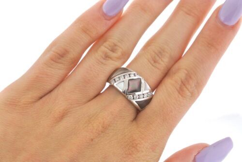 14K WHITE GOLD TAHITIAN BLACK & WHITE MOTHER OF PEARL & DIAMOND LADIES RING