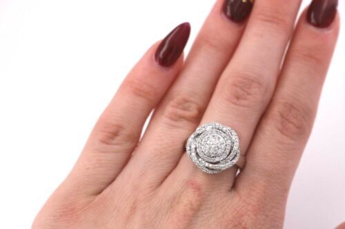 14K White Gold 1.50 CT Diamond Ladies Flower Cluster Ring, 5.6gm