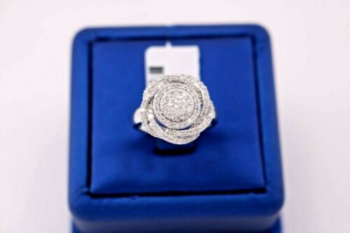 14K White Gold 1.50 CT Diamond Ladies Flower Cluster Ring, 5.6gm