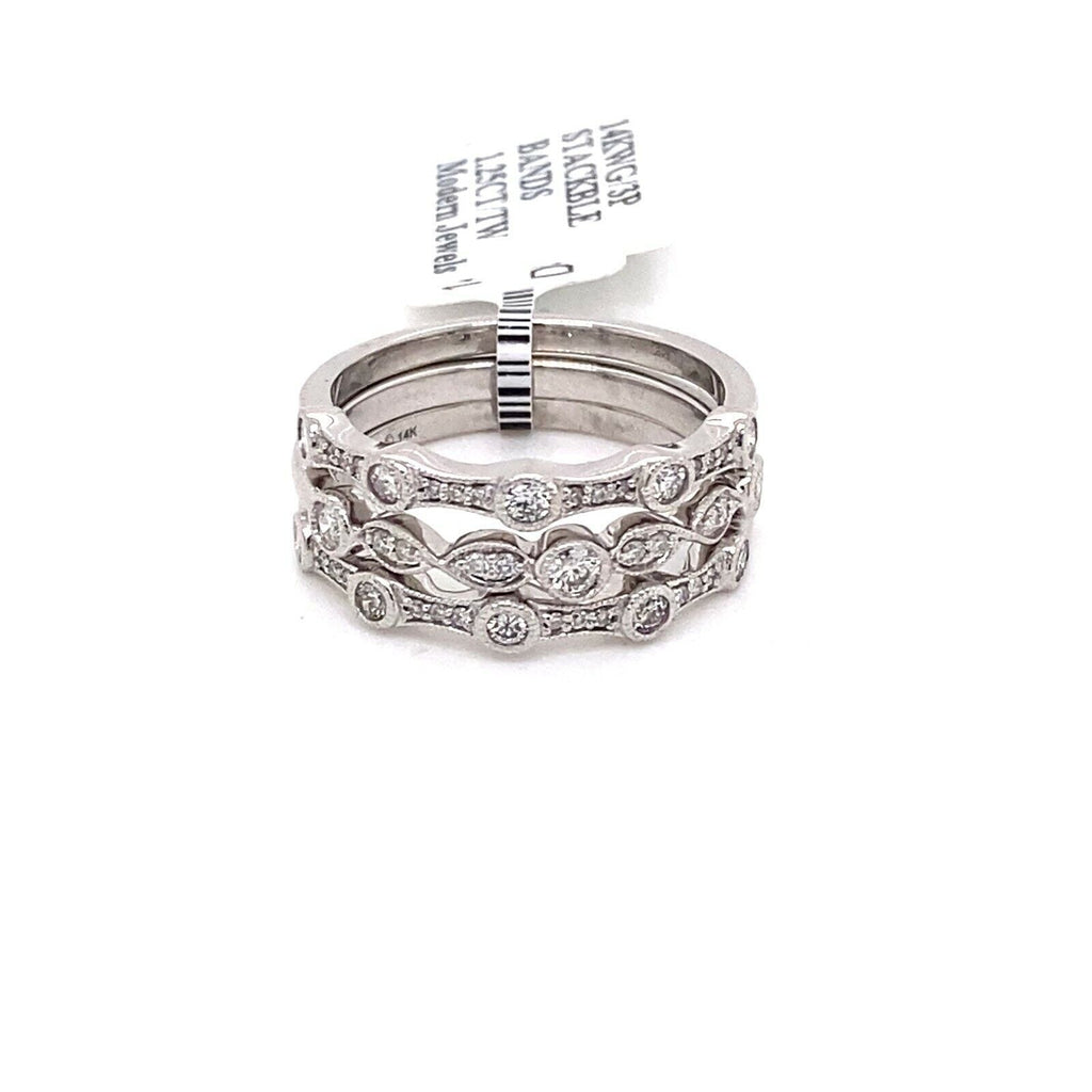 14k White Gold 1.25 CT Diamond Stackable Bands, 6.1g, Size 6.75