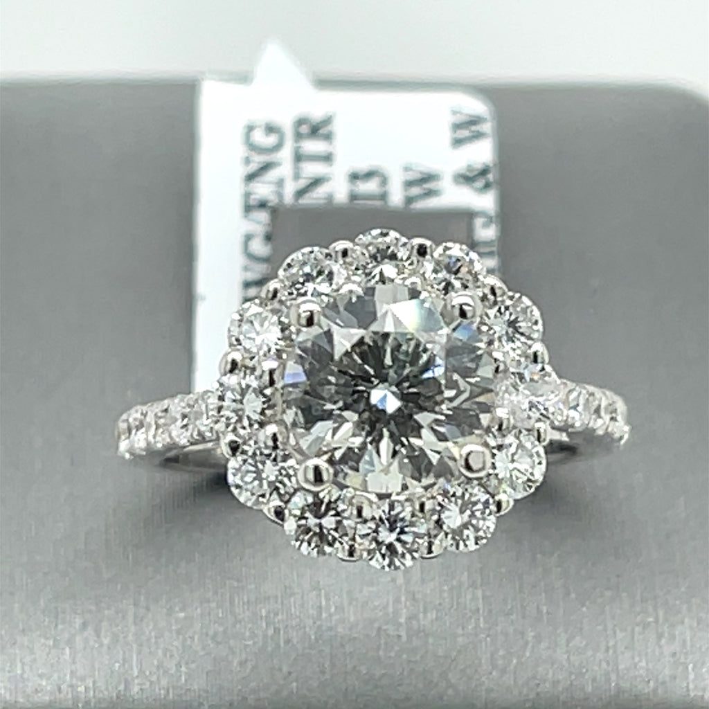 18K White Gold 3.00CT Round Cut Diamond Engagement Ring, Size 4.5, 4.6G