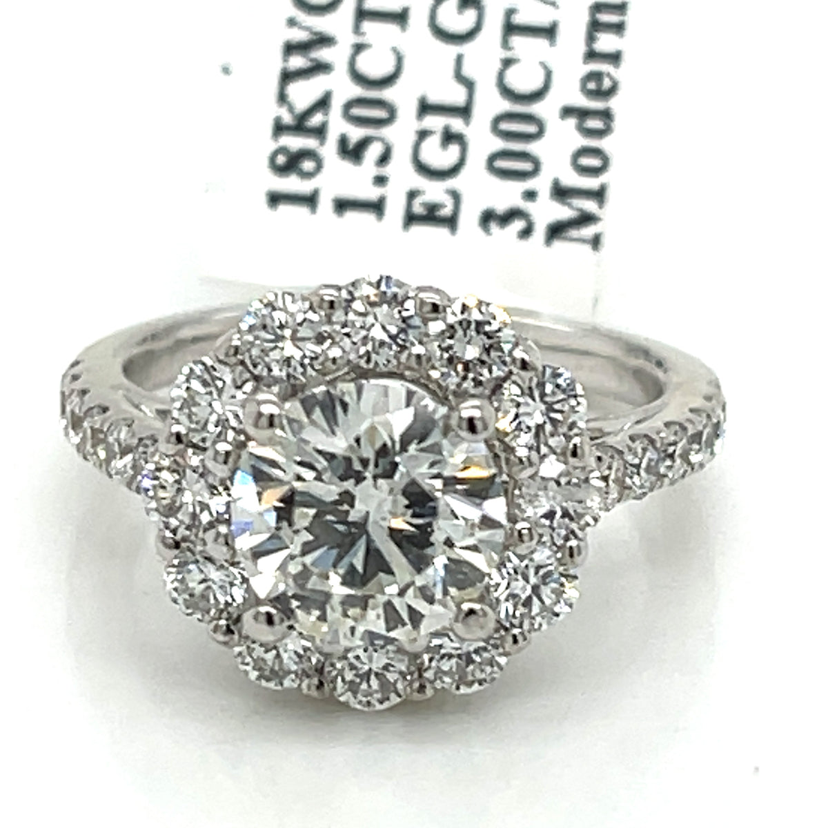18K White Gold 3.00CT Round Cut Diamond Engagement Ring, Size 4.5, 4.6G