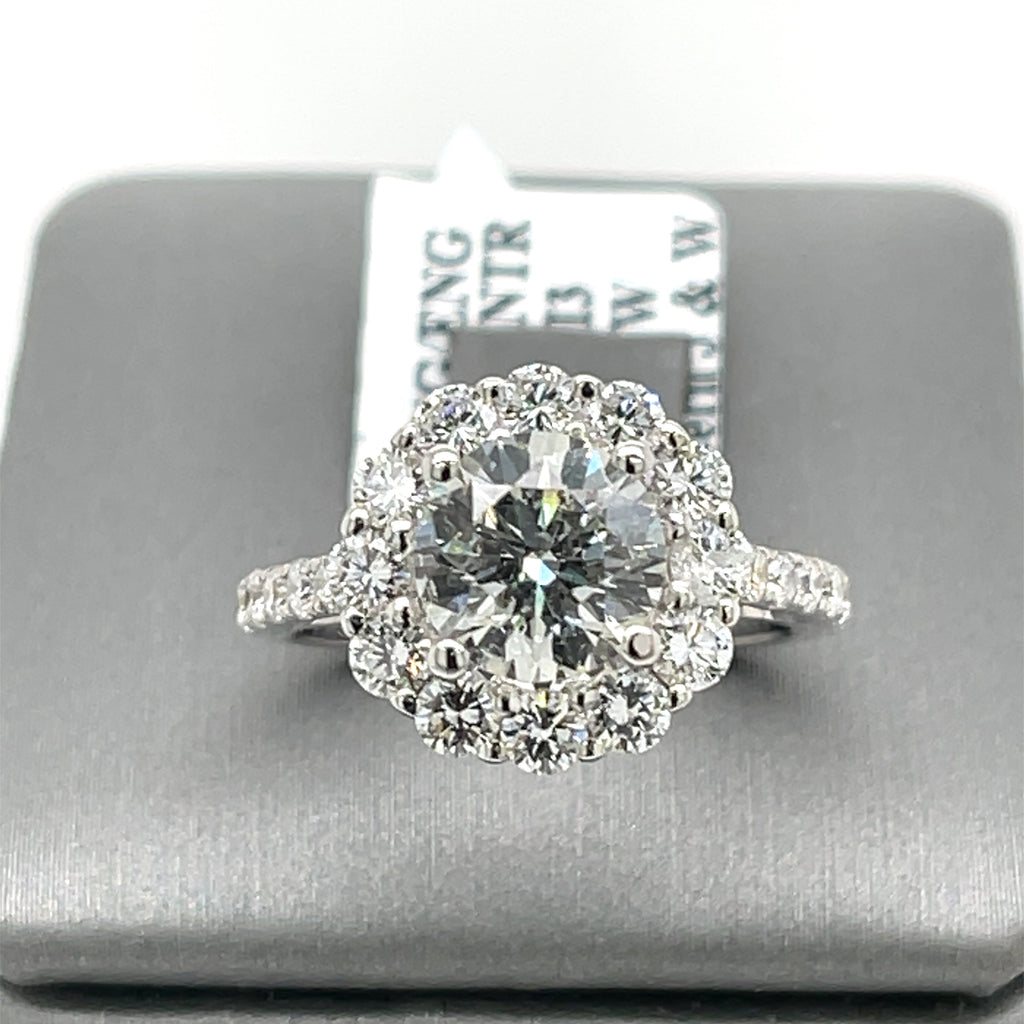 18K White Gold 3.00CT Round Cut Diamond Engagement Ring, Size 4.5, 4.6G