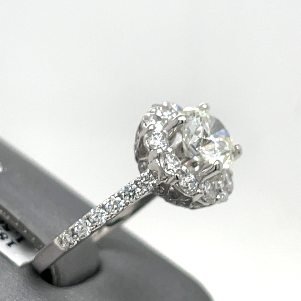 18K White Gold 3.00CT Round Cut Diamond Engagement Ring, Size 4.5, 4.6G