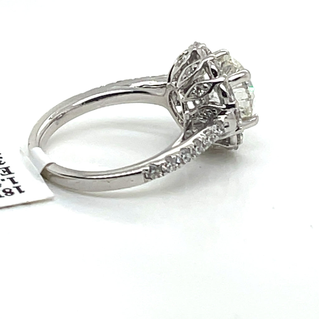 18K White Gold 3.00CT Round Cut Diamond Engagement Ring, Size 4.5, 4.6G