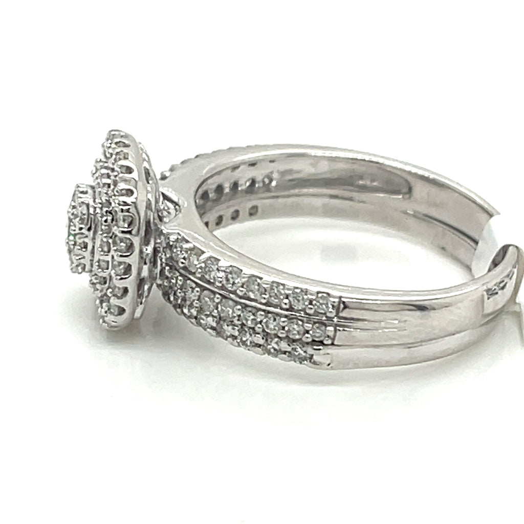 10k White Gold 1.00 CT Diamond Cluster Engagement Ring, 4.9g, Size 7.5