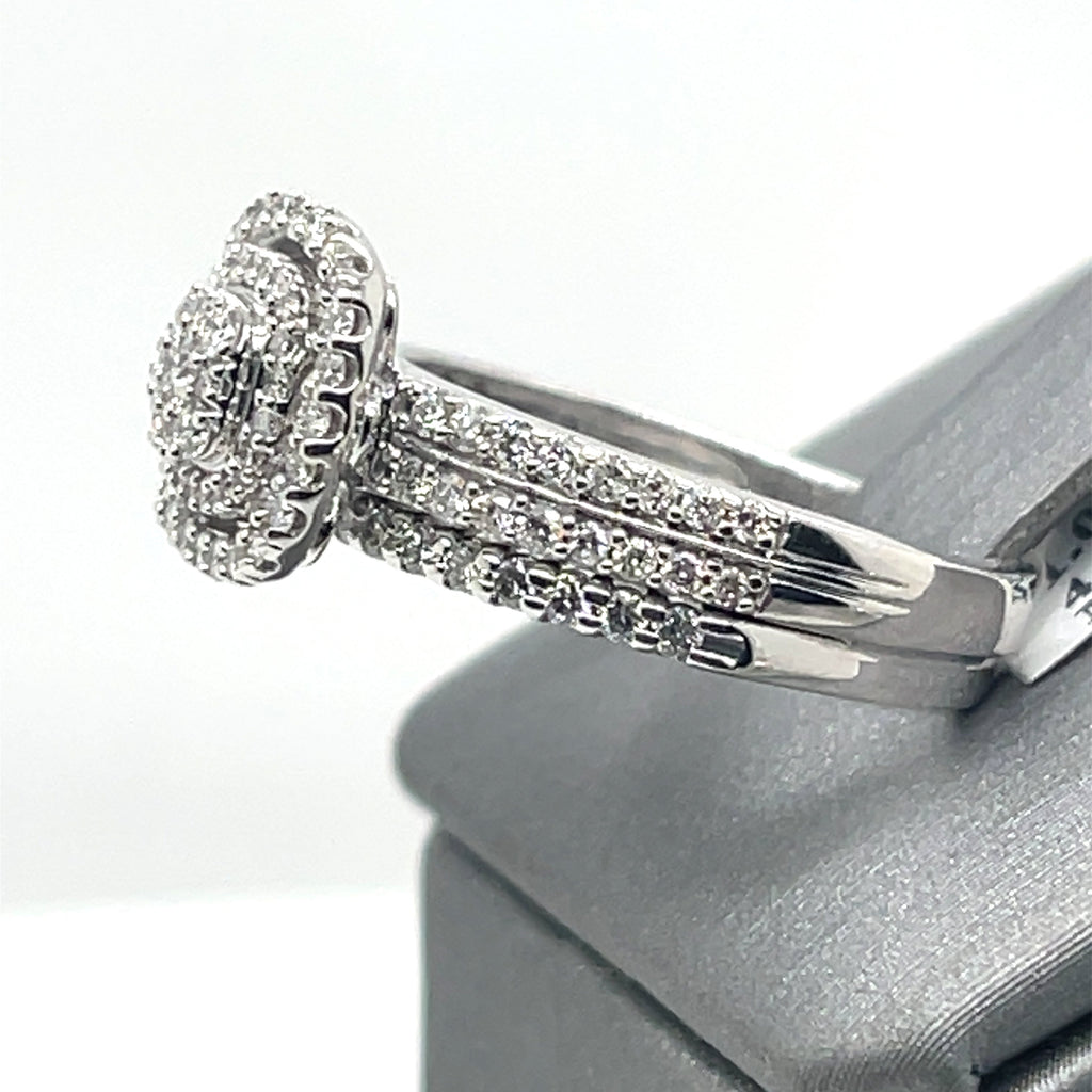 10k White Gold 1.00 CT Diamond Cluster Engagement Ring, 4.9g, Size 7.5