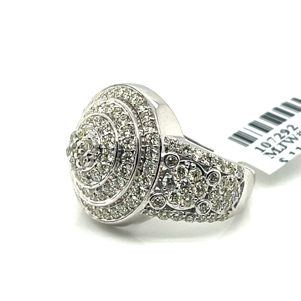 14k White Gold 2.00 CT Diamond Cluster Engagement Ring, 9g, Size 6.5