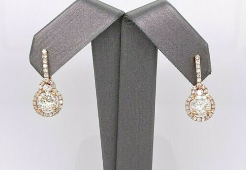 14k Rose Gold 3.00 CT Diamond Ladies Earrings, 3gm