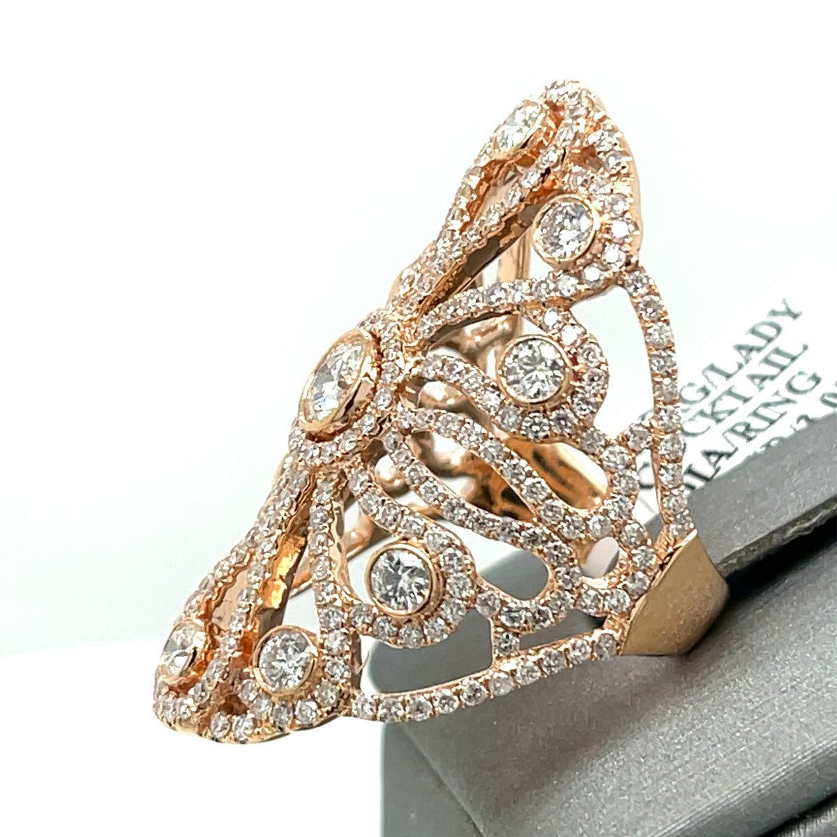 14k Rose Gold 3.00 CT Diamond Cocktail Ladies Ring, 9.8gm, Size 7