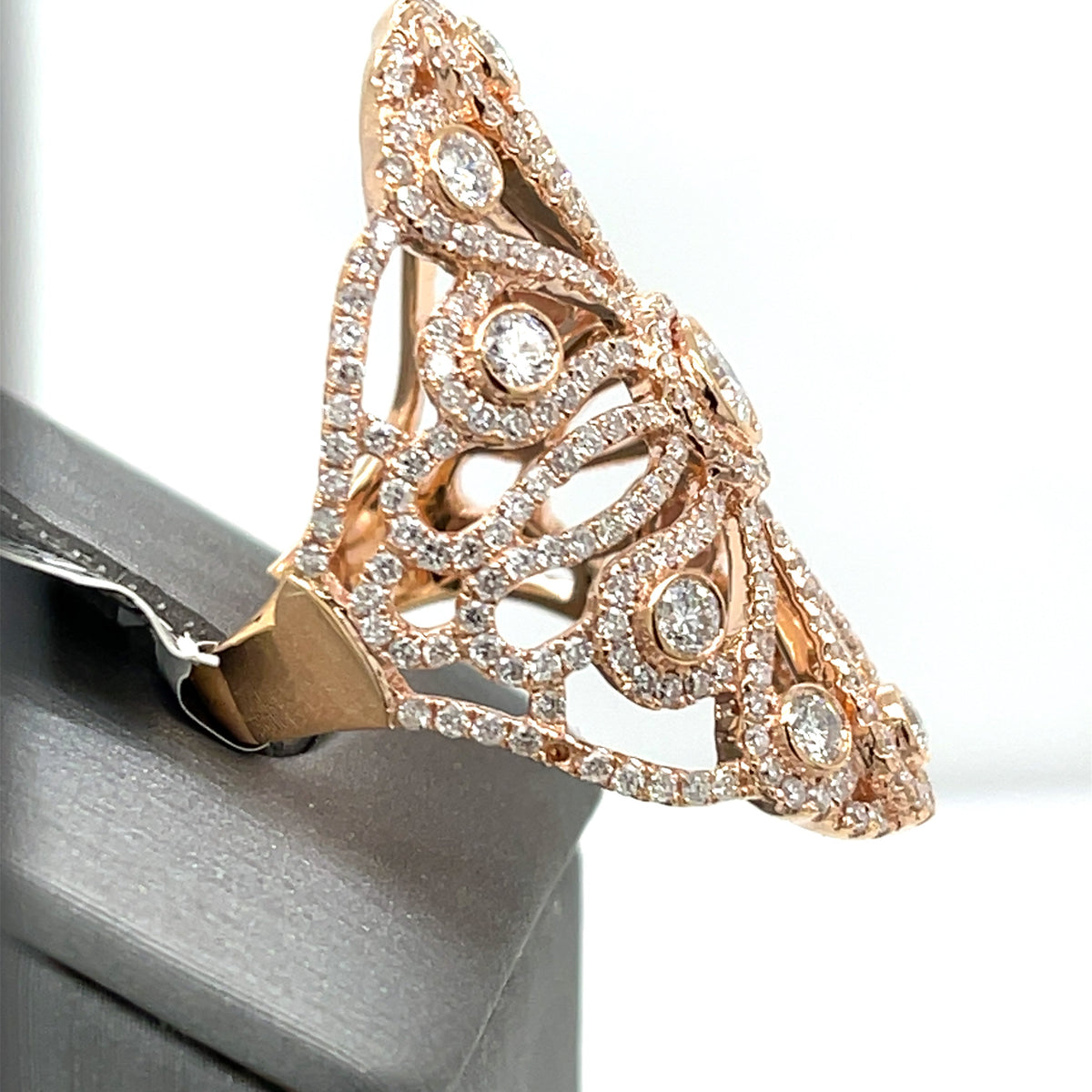 14k Rose Gold 3.00 CT Diamond Cocktail Ladies Ring, 9.8gm, Size 7