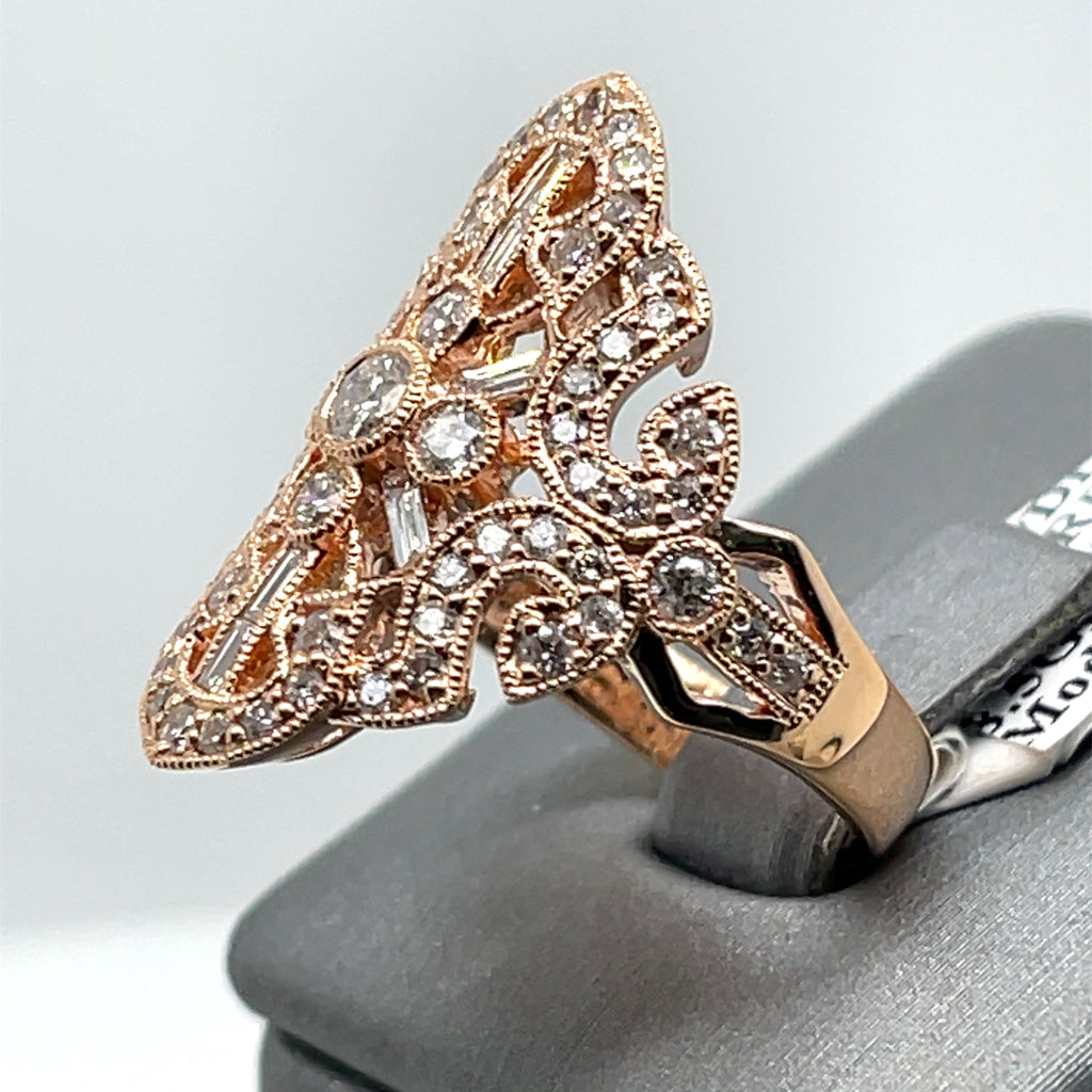 Ladies 18k Rose Gold 2.00 CT Diamond Cocktail Ring 8.5gm Size 6.25