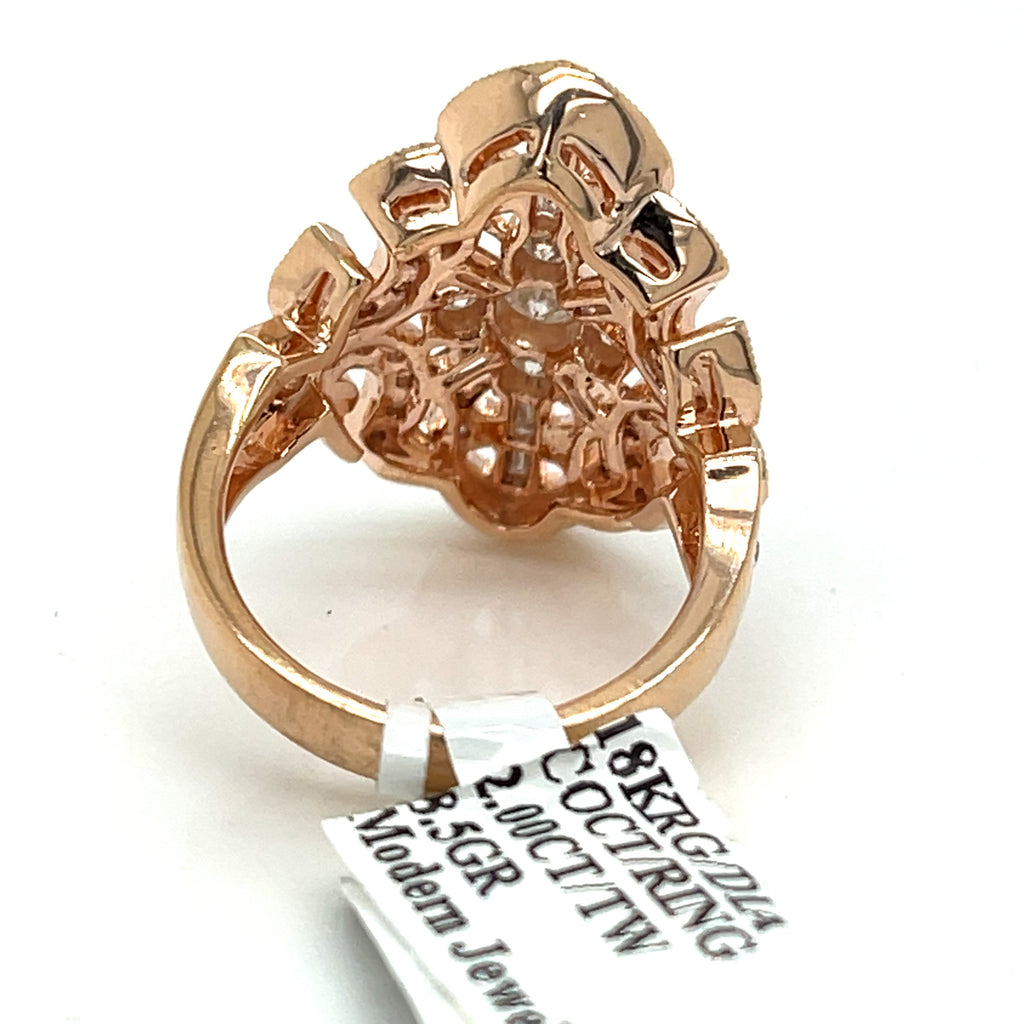 Ladies 18k Rose Gold 2.00 CT Diamond Cocktail Ring 8.5gm Size 6.25