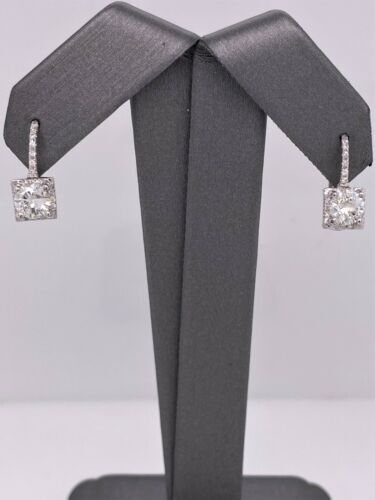 14k White Gold 1.35 CT Round Cut Diamond Drop Earrings, 2.7g