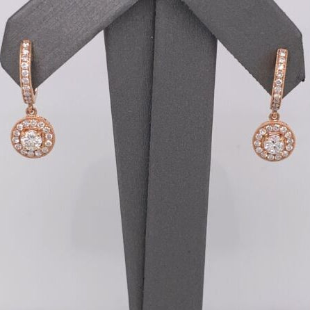 18k Rose Gold 2.00 CT Diamond Drop / Dangle Earrings, 2.8g