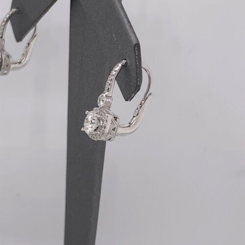 14k White Gold 1.50 CT Diamond Drop Lever Back Earrings, 3.8g