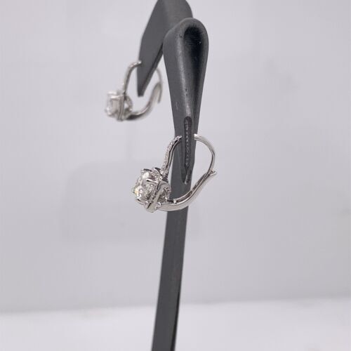 14k White Gold 1.35 CT Round Cut Diamond Drop Earrings, 2.7g