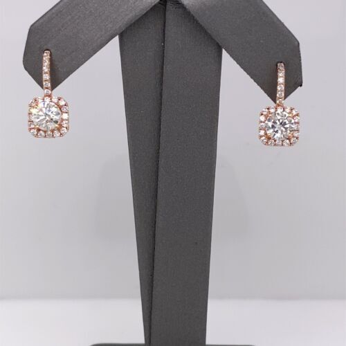 14k Rose Gold 2.75 CT Diamond Drop Lever Back Earrings, 3g