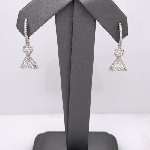 14k White Gold 3.00 CT Trillion Diamond Drop / Dangling Earrings, 2.9g