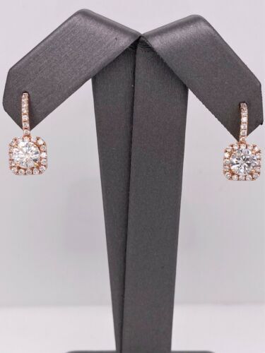 14k Rose Gold 2.75 CT Diamond Drop Lever Back Earrings, 3g