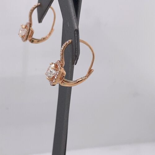 14k Rose Gold 2.75 CT Diamond Drop Lever Back Earrings, 3g