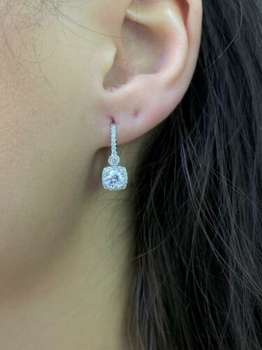 14k White Gold 1.50 CT Diamond Drop Lever Back Earrings, 3.8g