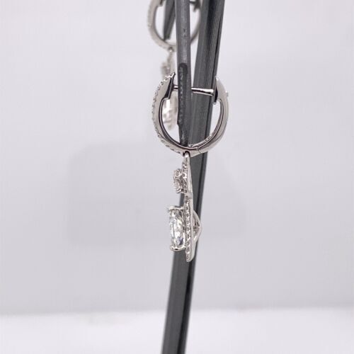 14k White Gold 3.00 CT Trillion Diamond Drop / Dangling Earrings, 2.9g