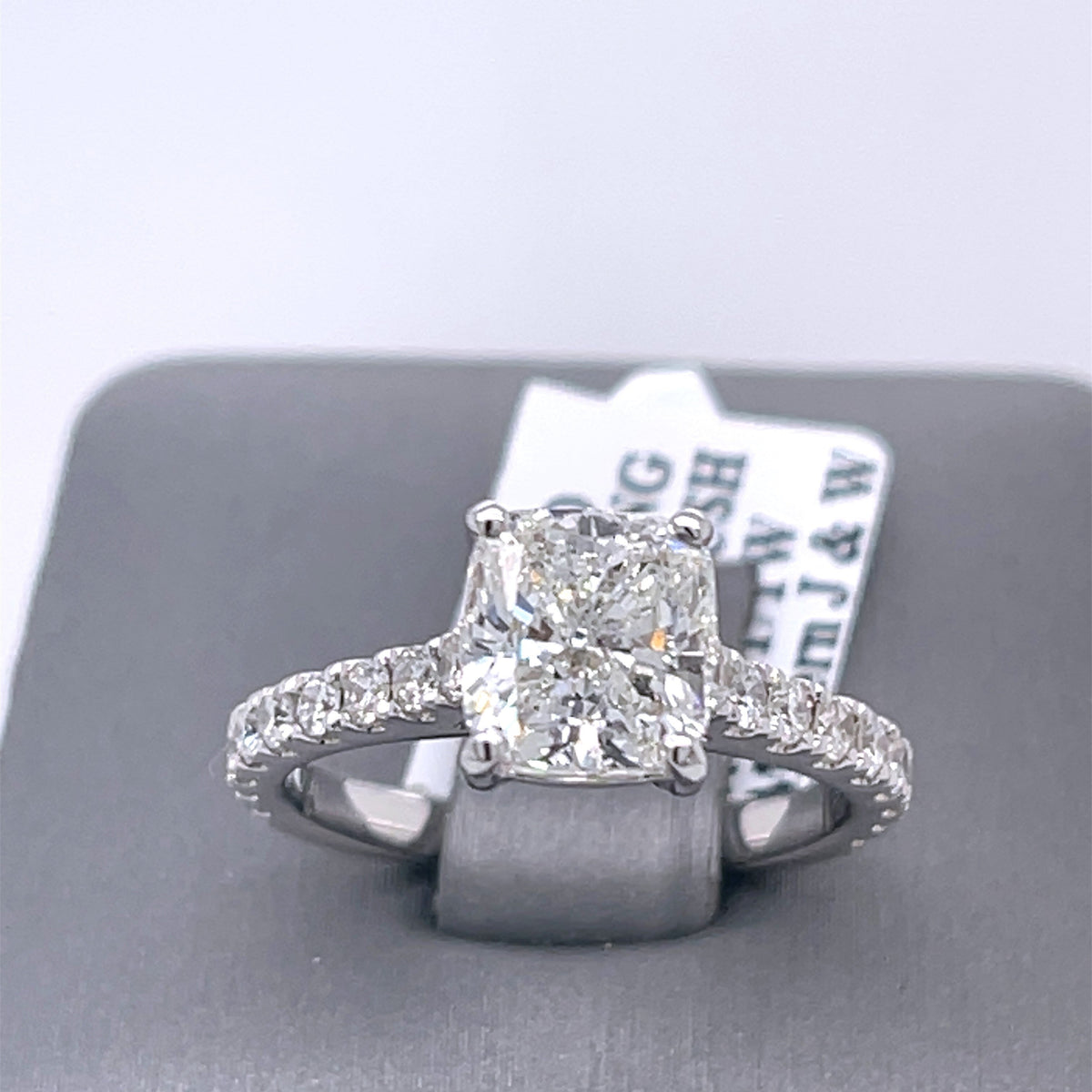 18k White Gold 3.00 CT Cushion Cut Diamond Engagement Ring, Size 6,