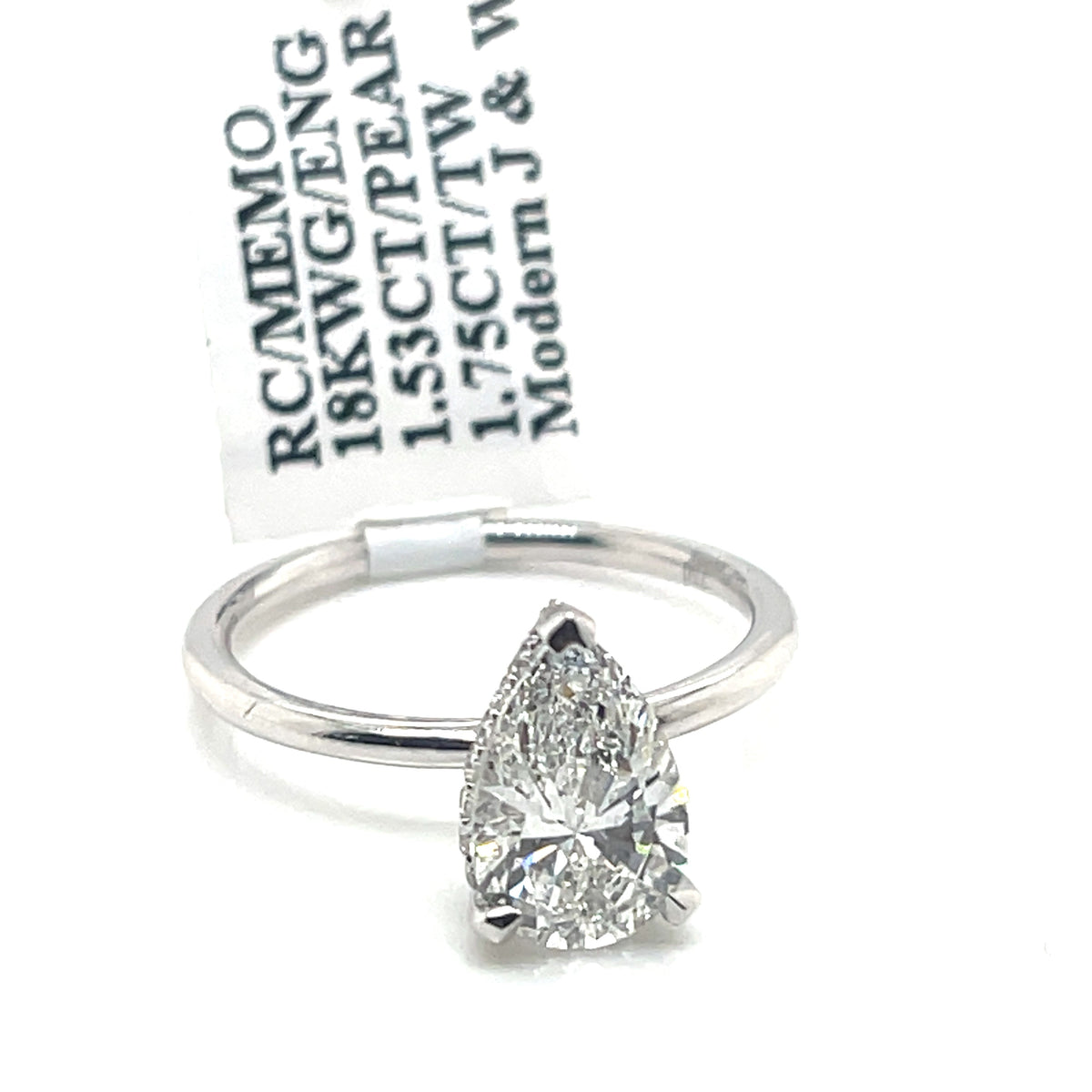 18k White Gold 1.75 CT Pear Shape Diamond Engagement Ring, 2.7gm