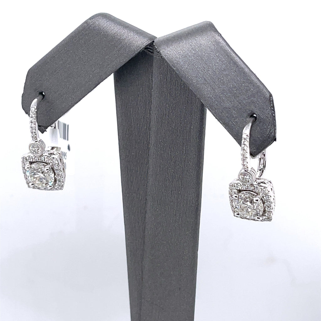 14k White Gold 3.25 CT Round Cut Diamond Drop Earrings, 6.3g