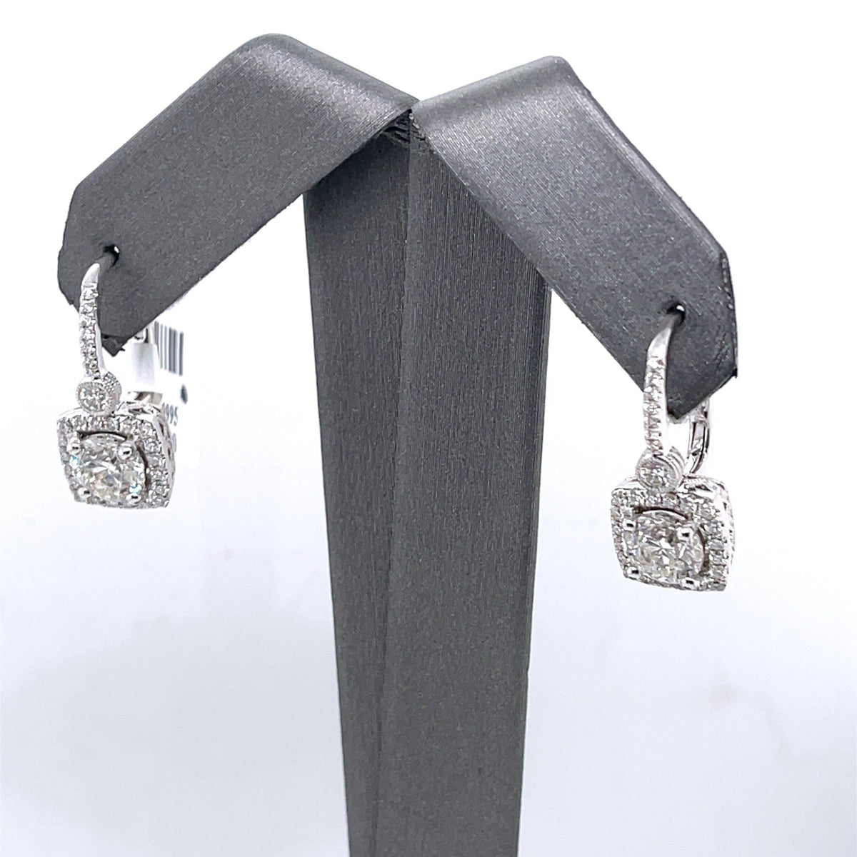 14k White Gold 3.25 CT Round Cut Diamond Drop Earrings, 6.3g