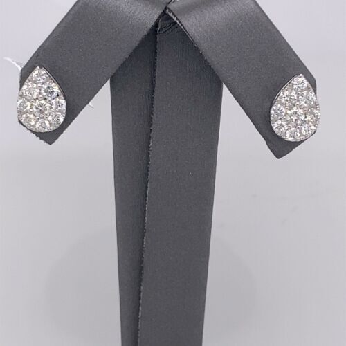 18k White Gold 1.50 CT Diamond Pear Shape Cluster Stud Earrings