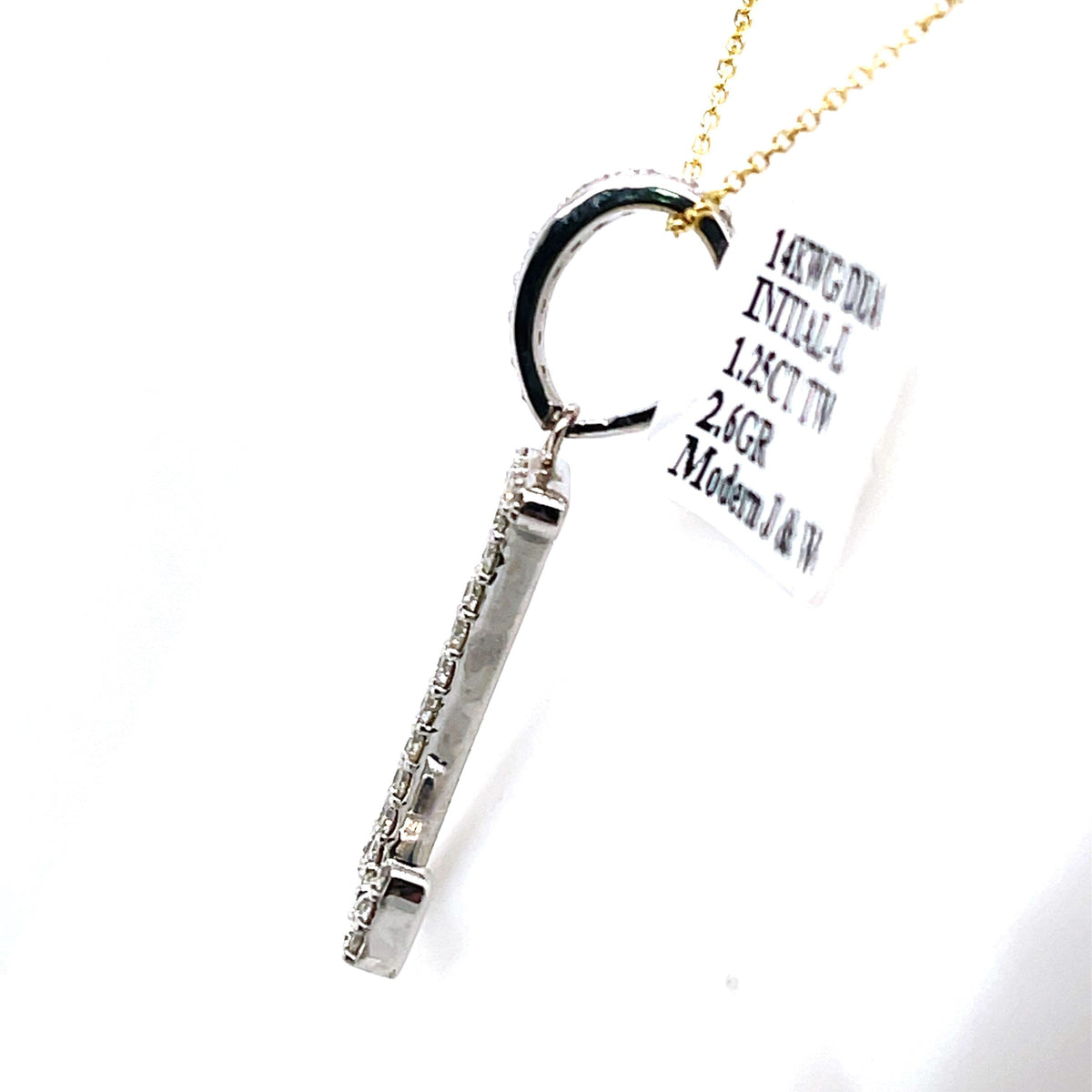 14K White Gold 1.25Ct Round Diamond Initial L Pendant 1.32", 2.6G