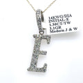 14K White Gold 1.30Ct Round Diamond Initial E Pendant 1.41", 3.1G,