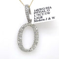 14K White Gold 1.75Ct Round Diamond Initial O Pendant 1.34", 3.2G