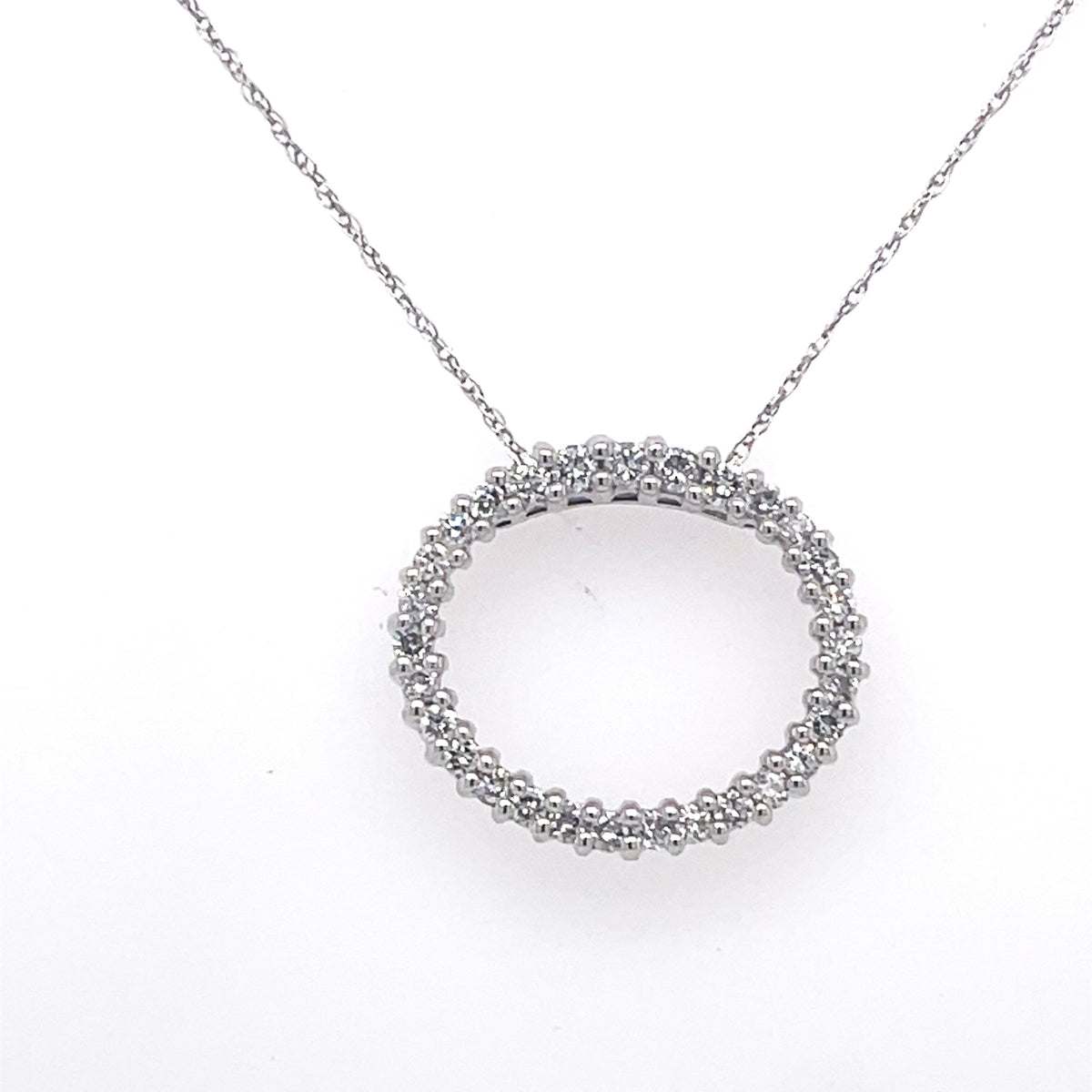 14K White Gold 0.25Ct Round Diamond Circle Pendant Necklace", 2.3G, S107310