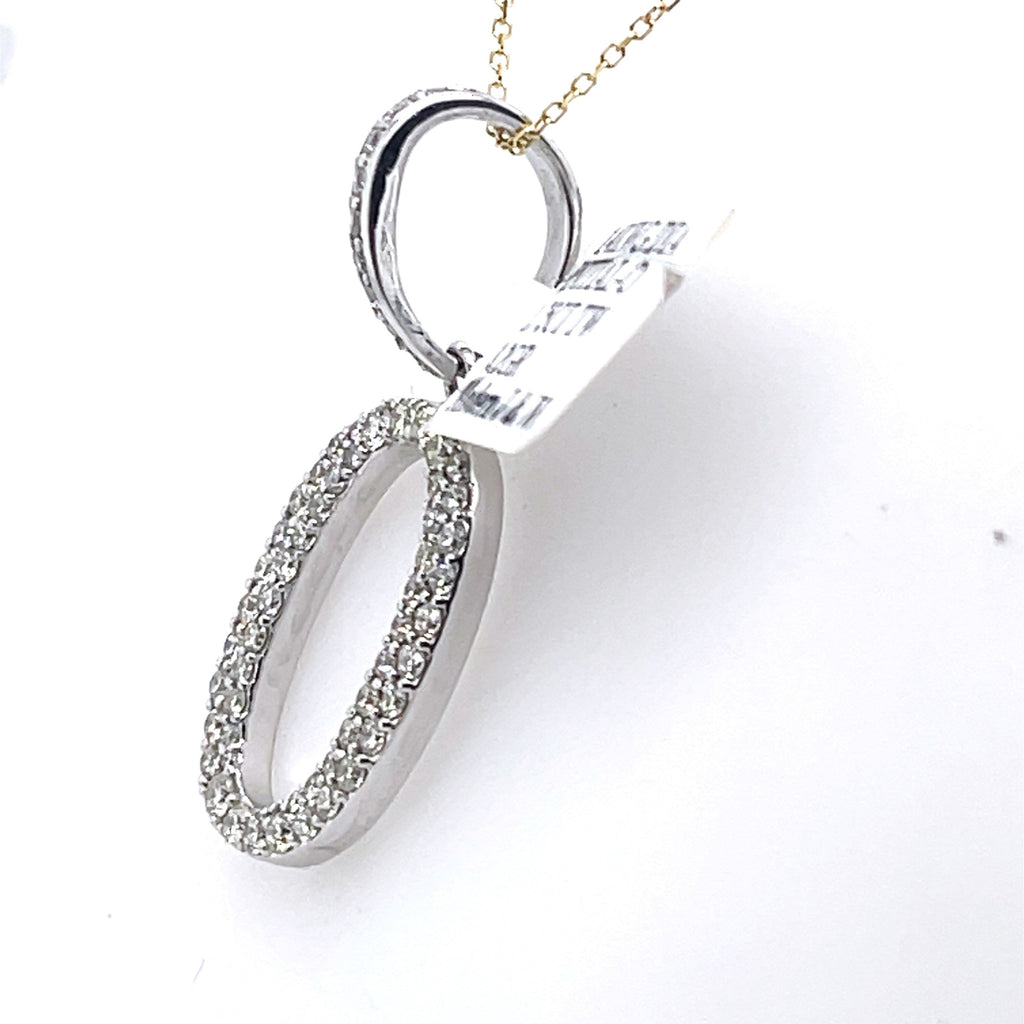 14K White Gold 1.75Ct Round Diamond Initial O Pendant 1.34", 3.2G