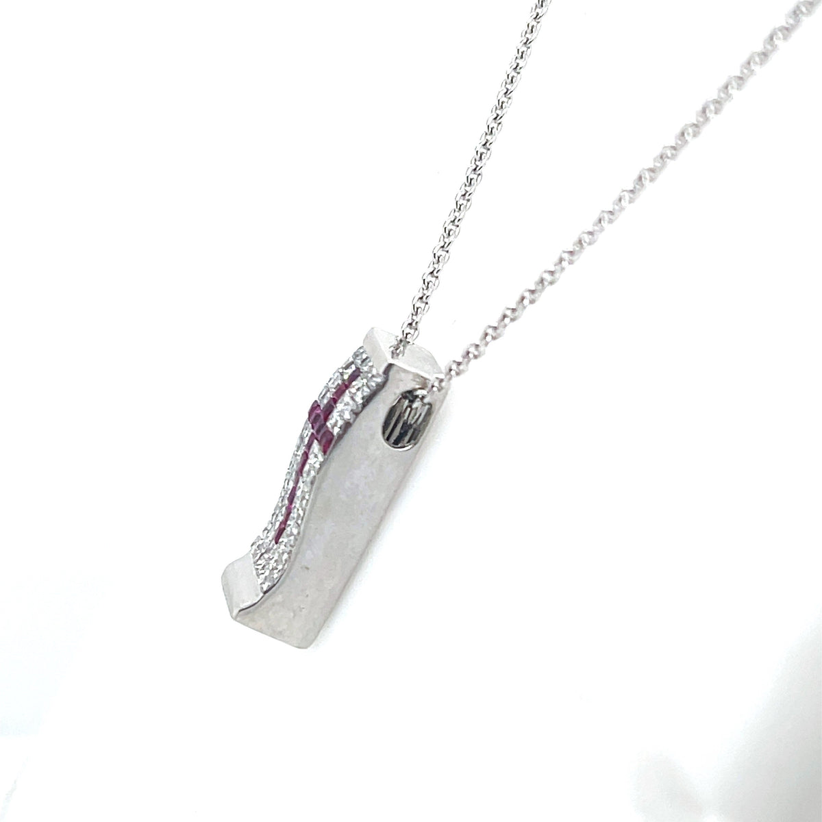 14K White Gold 0.50Ct Ruby Cross Diamond Pendant Necklace", 7.9G, S107309