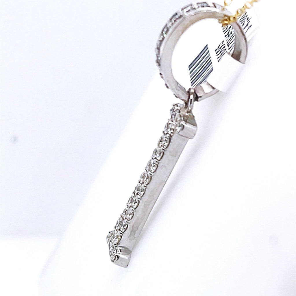 14K White Gold 1.10Ct Round Diamond Initial I Pendant 1.34", 2.4G,