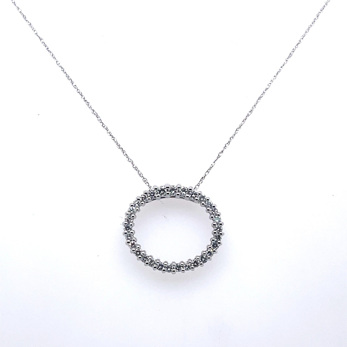 14K White Gold 0.25Ct Round Diamond Circle Pendant Necklace", 2.3G, S107310