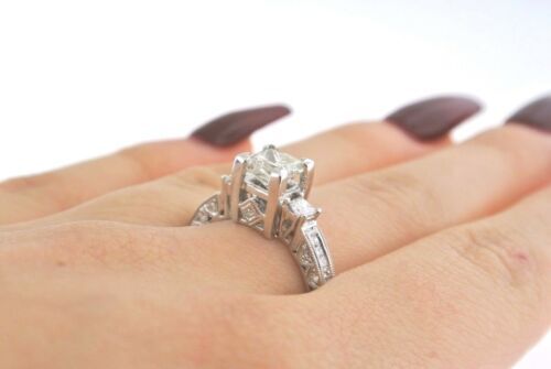 14k White Gold 1.50 CT Princess Cut Diamond Engagement Ring, 4.2gm