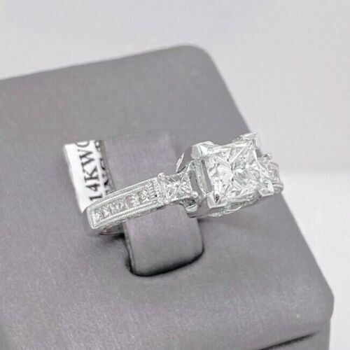 14k White Gold 1.50 CT Princess Cut Diamond Engagement Ring, 4.2gm