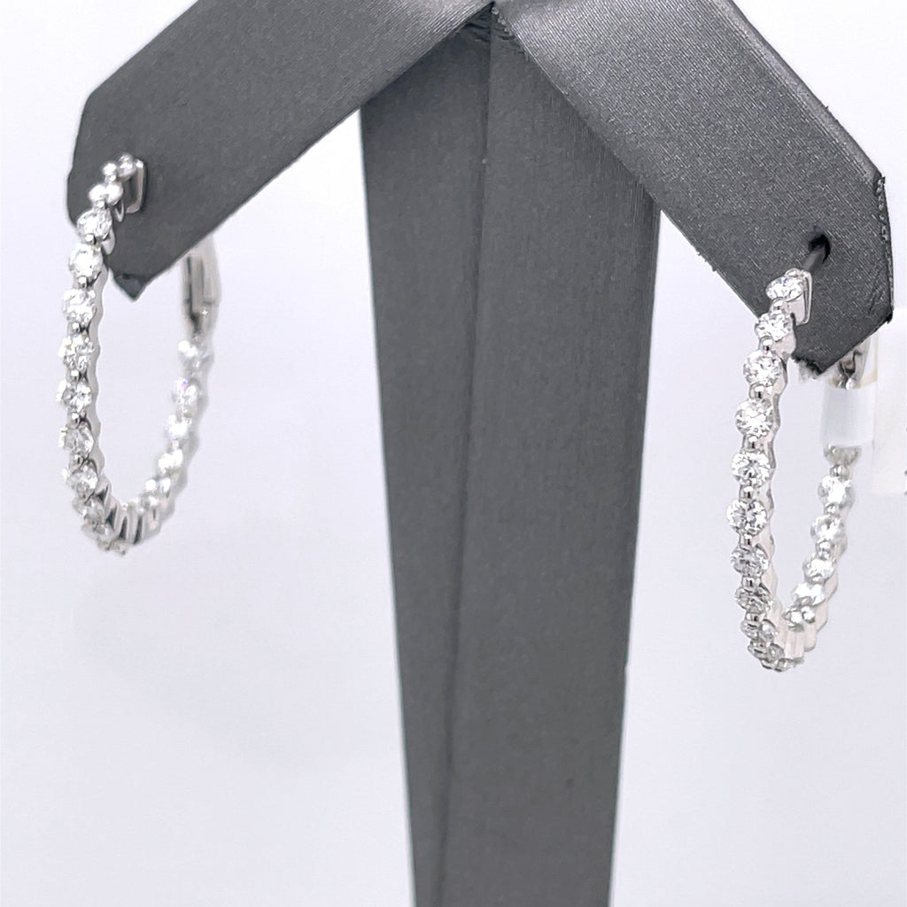 14k White Gold 1.85 CT Diamond Inside Out Hoop Earrings, 6.0g