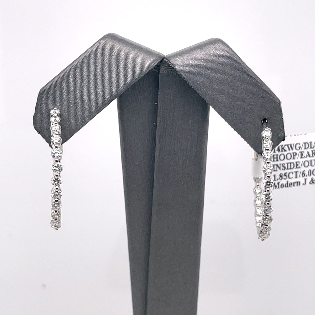14k White Gold 1.85 CT Diamond Inside Out Hoop Earrings, 6.0g