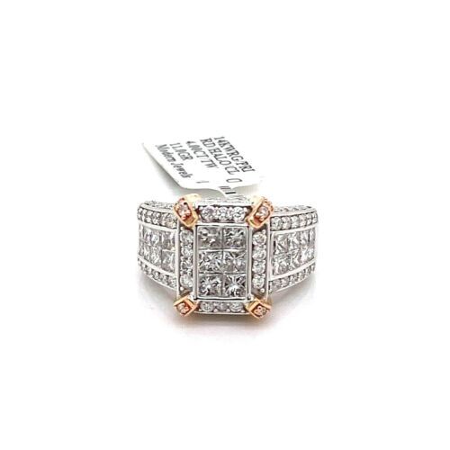 14k Two Tone Gold 4.00 CT Princess & Round Cut Diamond Engagement Ring